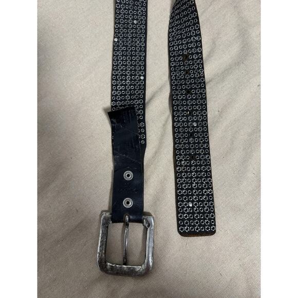 Leather Island Belt Mens 36 Black Studded Grommet Distressed Buckle Rock LI561 - Picture 6 of 14